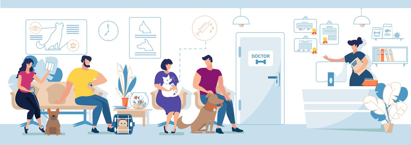 Clínica Veterinaria Visitantes con Mascotas vector