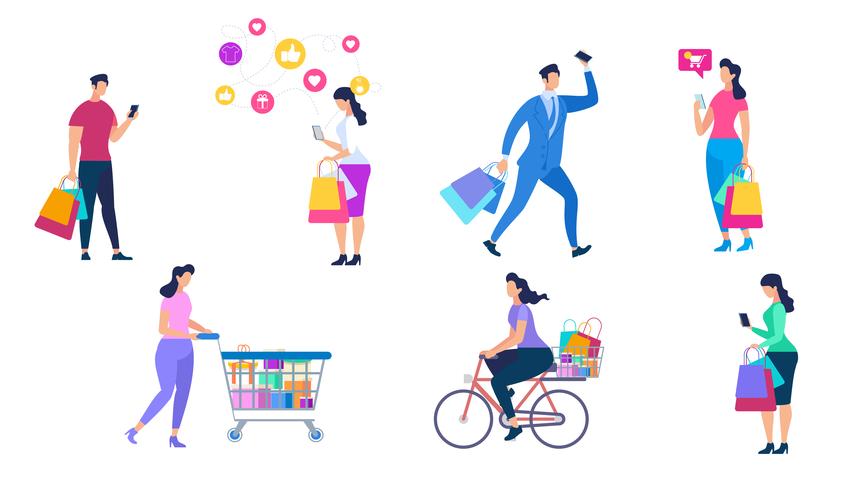 Conjunto de personas de compras vector