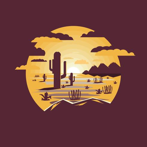 Desert landscape with saguaro cactus and mountains vector