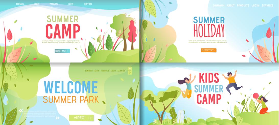 Conjunto de banners de campamento de verano para niños vector