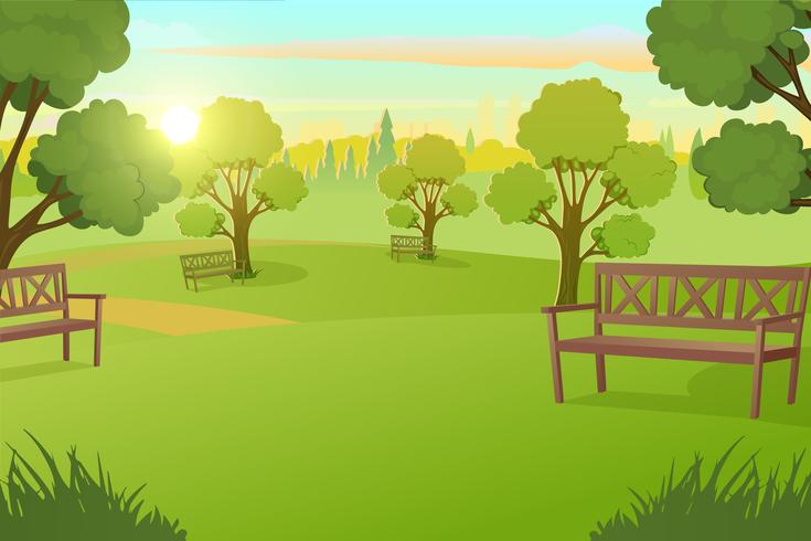 City Park or Square with Trees on Meadow  vector