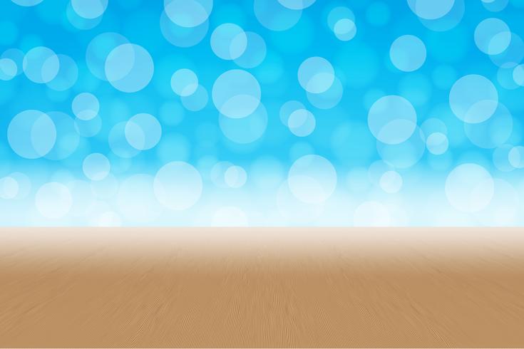 Bokeh circle blue background gradation with wood floor vector