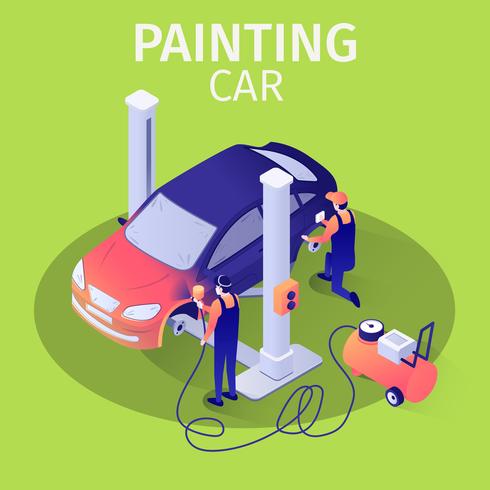 Painting Car with Spraying Gun in Auto service vector