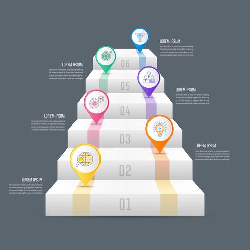 Concepto de negocio de diseño infográfico de escalera con 6 opciones, piezas o procesos. vector