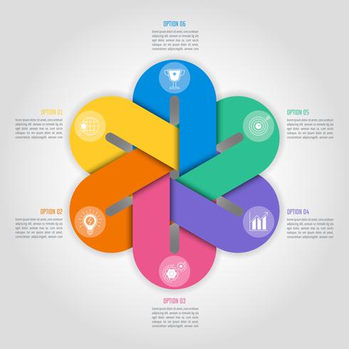 Concepto de negocio de diseño de infografía hexagonal con 6 opciones, partes o procesos. vector