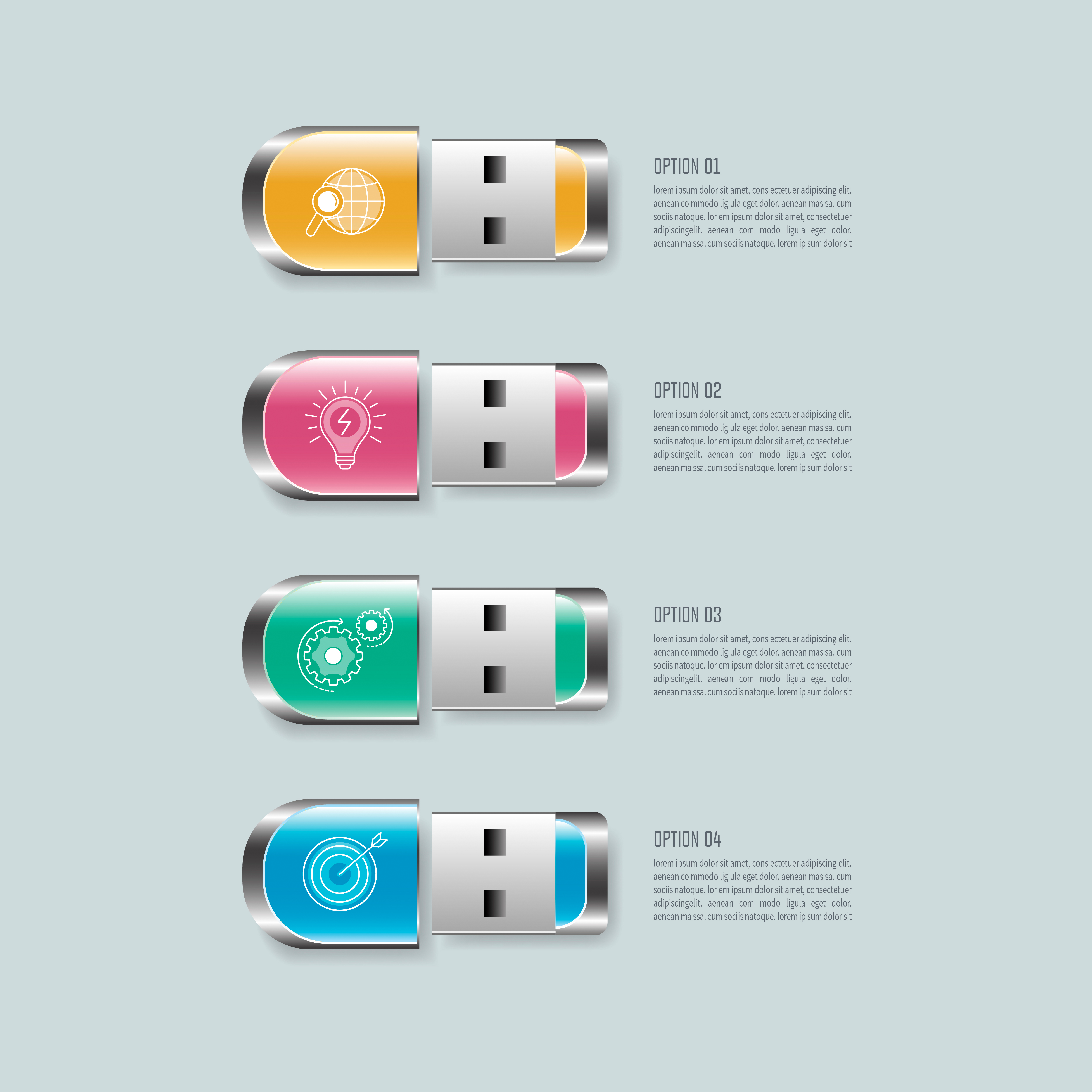 Flash drive infographic design business concept with 4 options, parts