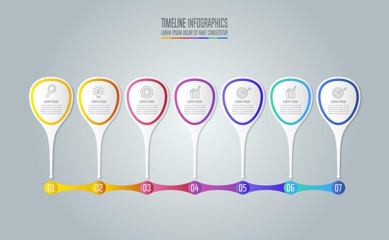 Siete conceptos de negocio de diseño infográfico con 7 opciones, partes o procesos. vector