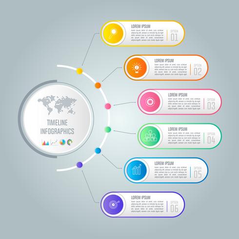 World Timeline Creative concept for infographic with 6 options, parts or processes. vector