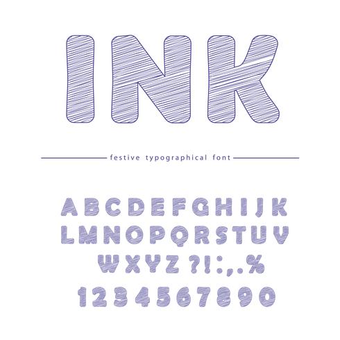 Ink doodle font design isolated on white vector