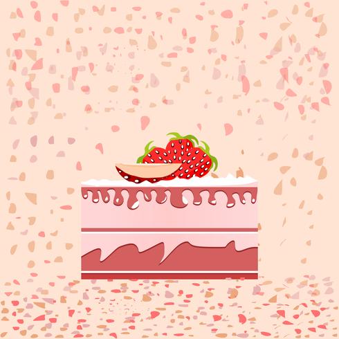 Birthday cake slice on pink background  vector