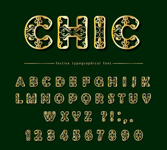 Golden luxury cut out decorative font vector