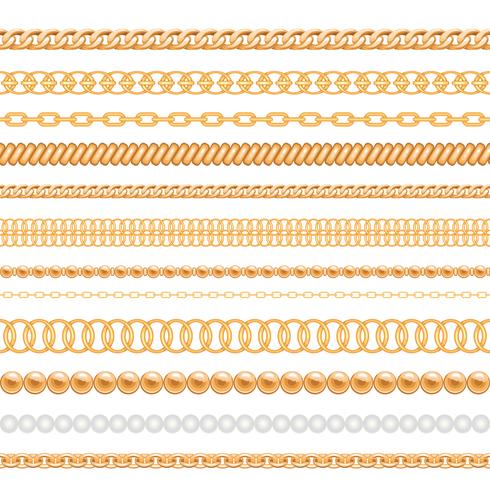 Set of gold chains and ropes isolated on white vector