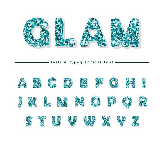Glitter confetti blue font isolated on white vector