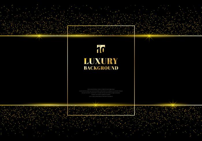 Golden glitter and shiny gold frame on black background vector