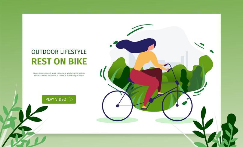 Active Girl Resting on Bicycle  vector