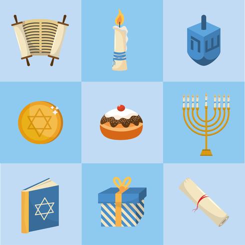 set of happy hanukkah decorations vector