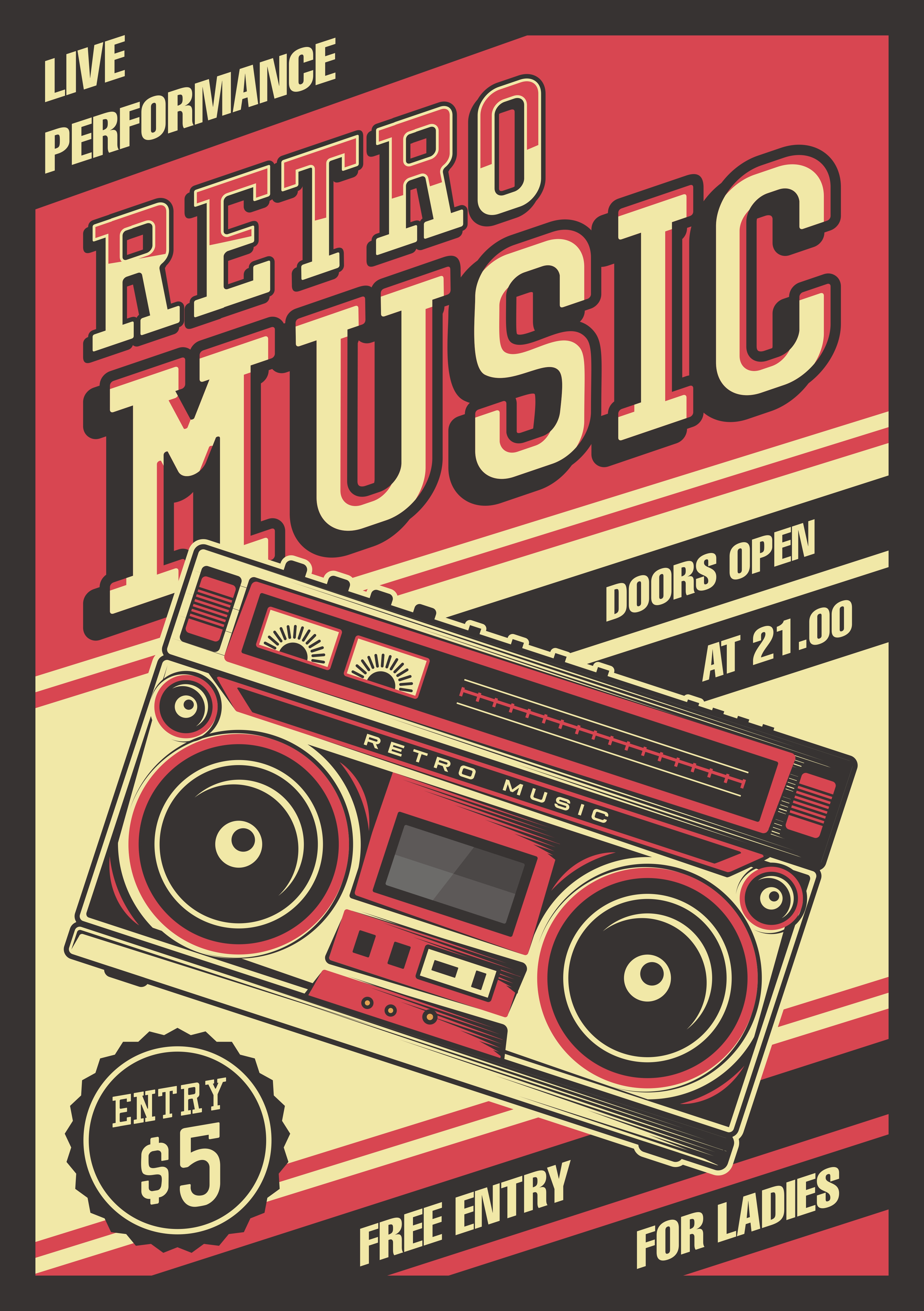 Download Retro Boombox Vintage Poster - Download Free Vectors ...