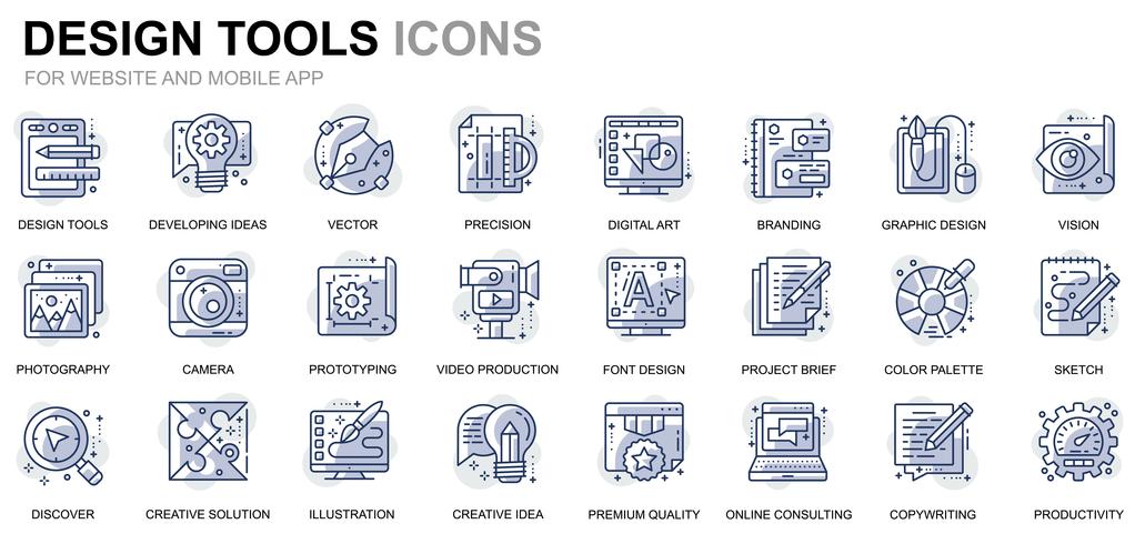 Set of Design Tools Line Icons for Website and Mobile Apps vector