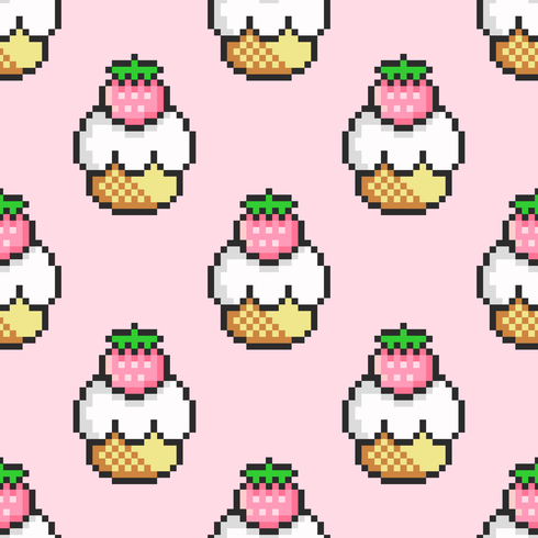 Pixel Art Cupcakes Seamless Pattern vector