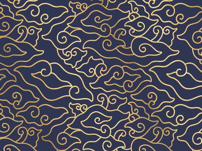 Megamendung Batik Gold Sketch Pattern vector