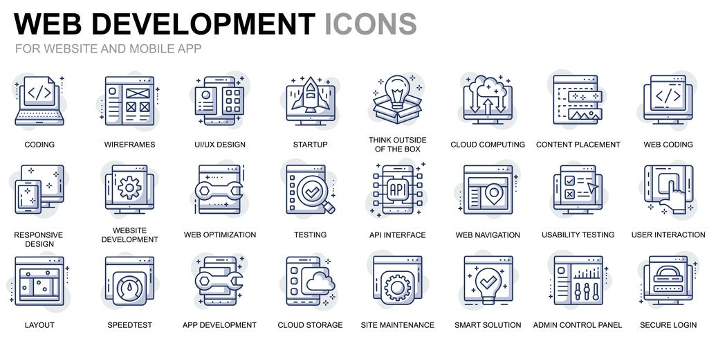 Iconos de línea de diseño y desarrollo web vector