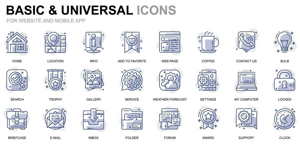Iconos de línea básica y universal vector