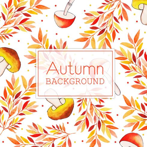 Mushroom and Leaf Beautiful Watercolor Autumn Leaves Background vector