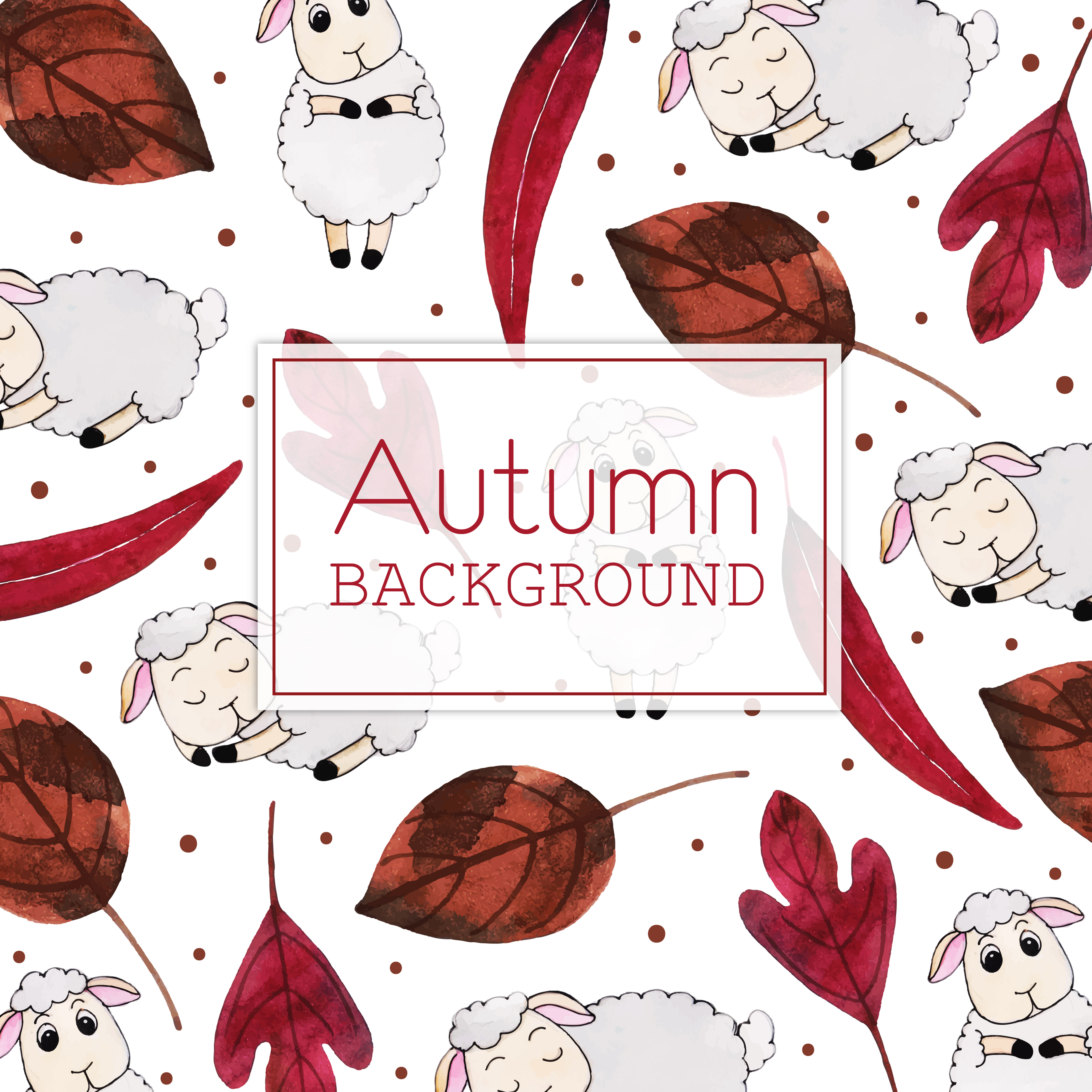 Red Leaves and Sheep Beautiful Watercolor Autumn Leaves ...