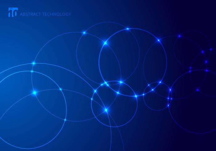 Circles and dots overlapping on blue background in technology style vector