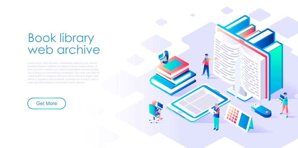 Isometric concept of Book Library for banner and website vector