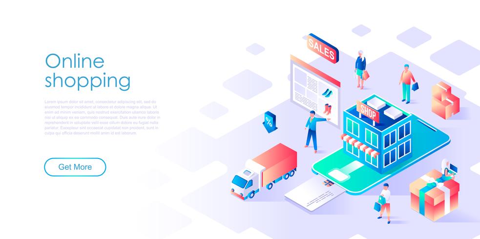 Isometric concept of Online Shopping for banner and website vector