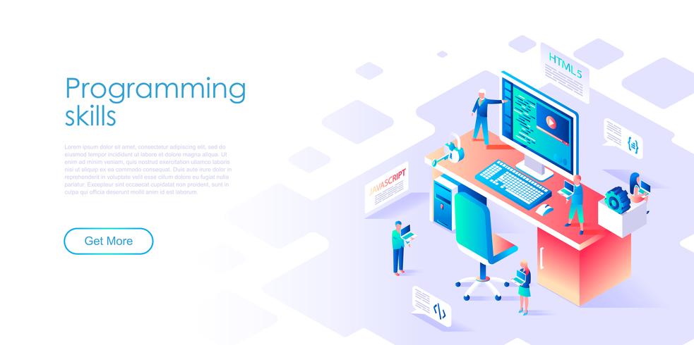 Isometric concept of Programming Skills for banner and website vector