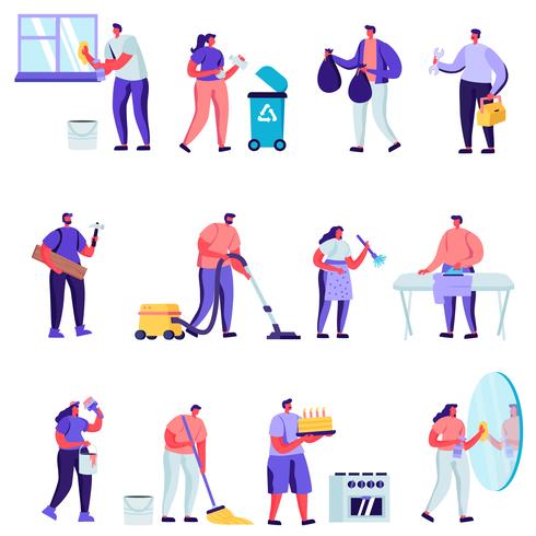 Conjunto de actividades domésticas planas, conjunto de marido por una hora  665638 - Descargar Vectores Gratis, Illustrator Graficos, Plantillas Diseño