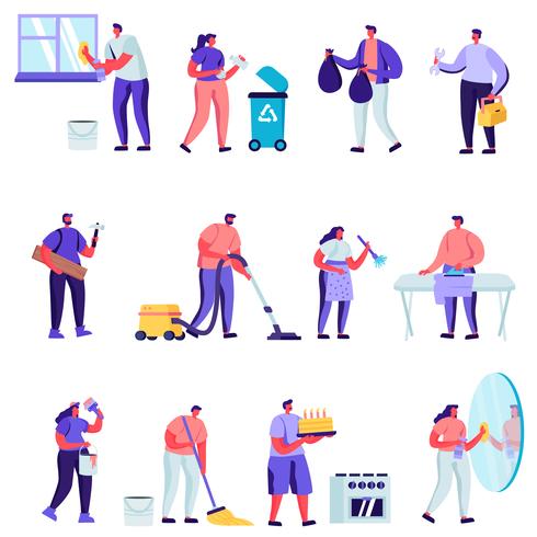 Set of Flat Household Activities, Husband for an Hour Set vector