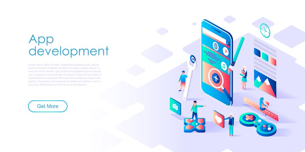 Isometric concept of App Development for banner and website vector
