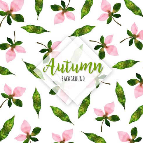 Pink Flower Blossom Beautiful Watercolor Autumn Leaves Background vector