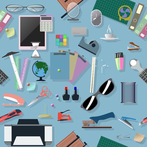 Seamless flat pattern with office supplies vector