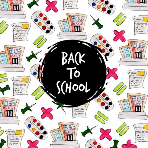 Pushpin and school watercolor Back To School Pattern Background vector