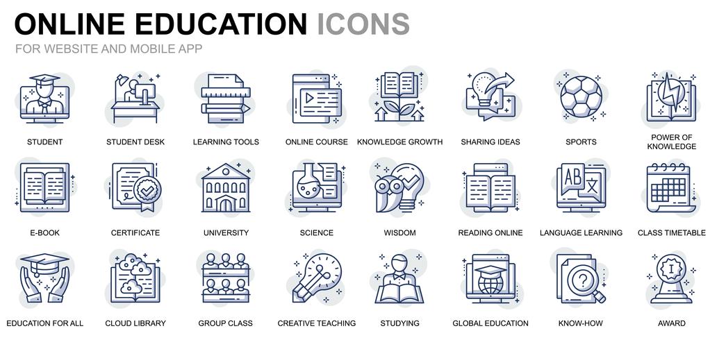 Iconos de línea de educación y conocimiento vector