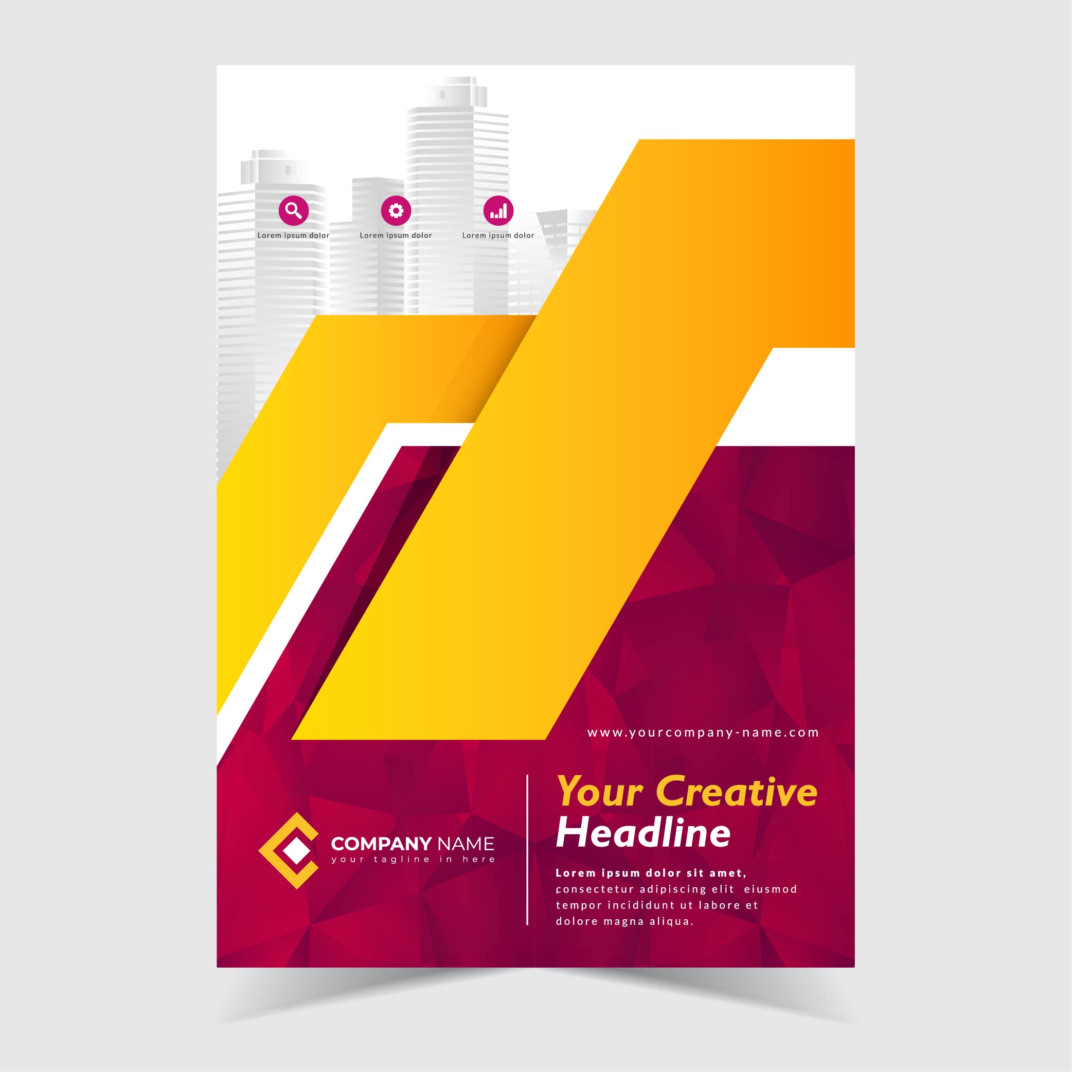 Brochure Design Template with Red Polygonal Abstract 