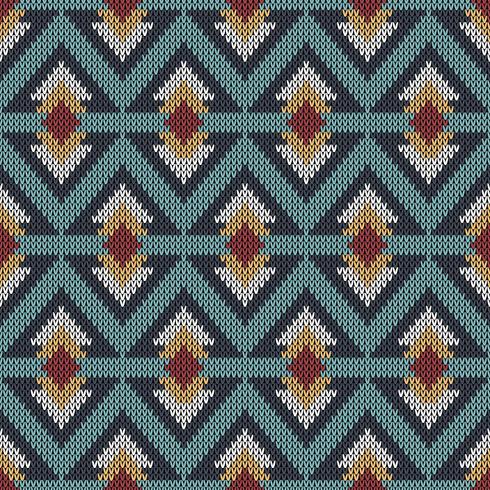 Geometric ethnic knitted pattern with repeating different sized diamonds vector