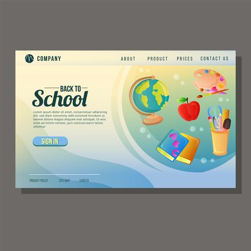 school landing page with school objects vector