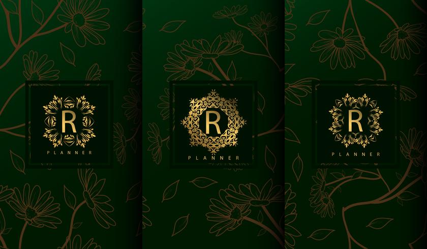 Set of luxury green package templates vector