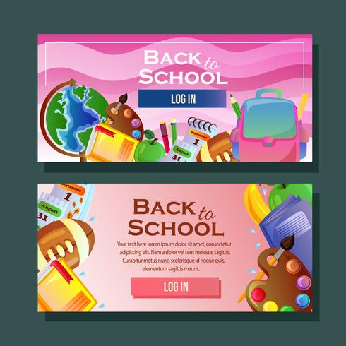 horizontal school banners with school objects vector