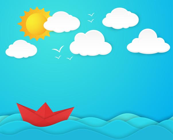 Paper boat in the ocean vector