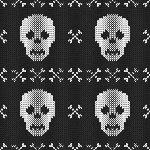 Seamless Knitting Texture with skull and bone vector