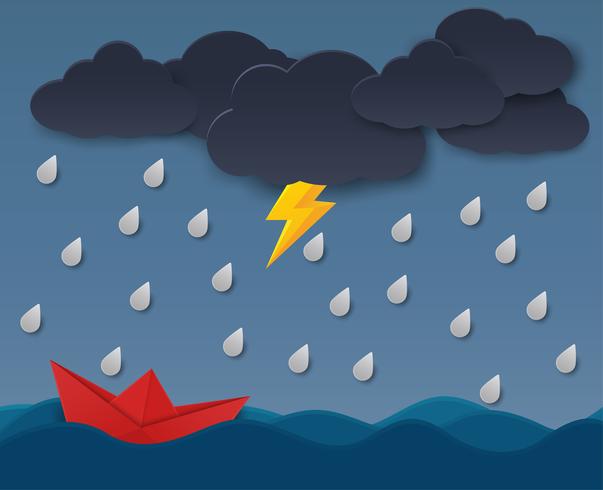 Paper boat facing a storm  vector