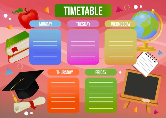 school time table with school goods vector