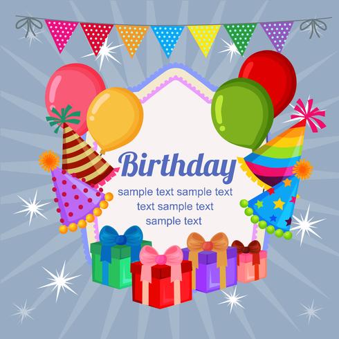 cute birthday badge with party hats and balloons