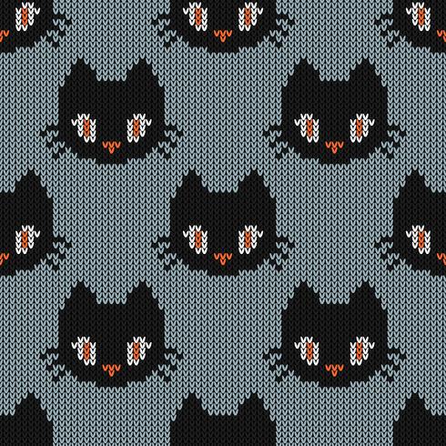 Seamless Knitting Texture with cute cat vector